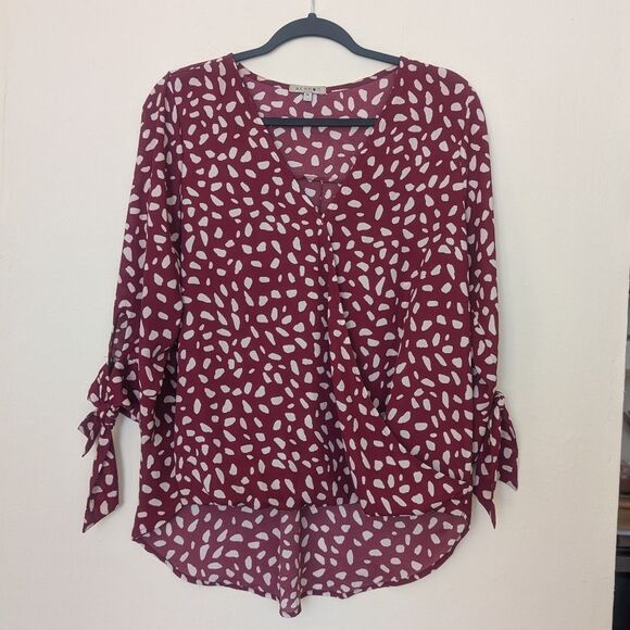 Beacon Allan Surplice Tie Sleeve High Burgundy Blouse Size Medium - Picture 2 of 7